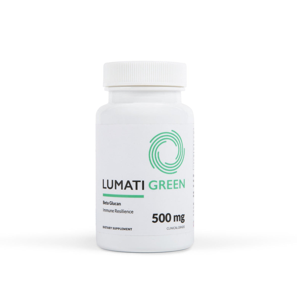 Lumati Green 500 mg beta glucan dietary supplement bottle