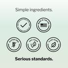 Lumati Green quality badges: made in the USA, gluten free, 100% vegan, plant based