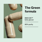 Lumati Green formula: BWH-85 beta-glucan at 85% purity, shown with vegetarian capsules